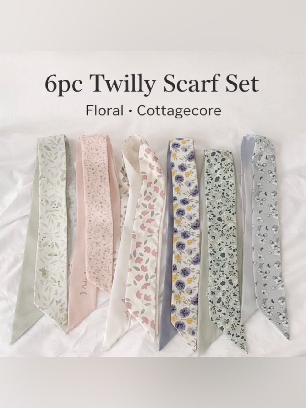 Cottagecore Floral Twilly Scarf Set NWT Soft Girl Hair Tie Bundle - 6 Twillies